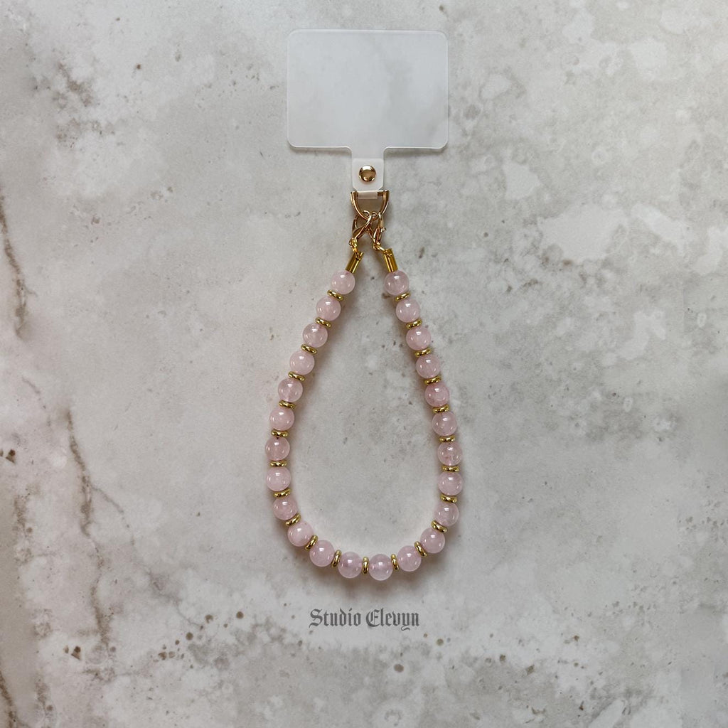 Rose Quartz | Natural Stone Beaded Phone Strap with Insert - Universal Fit
