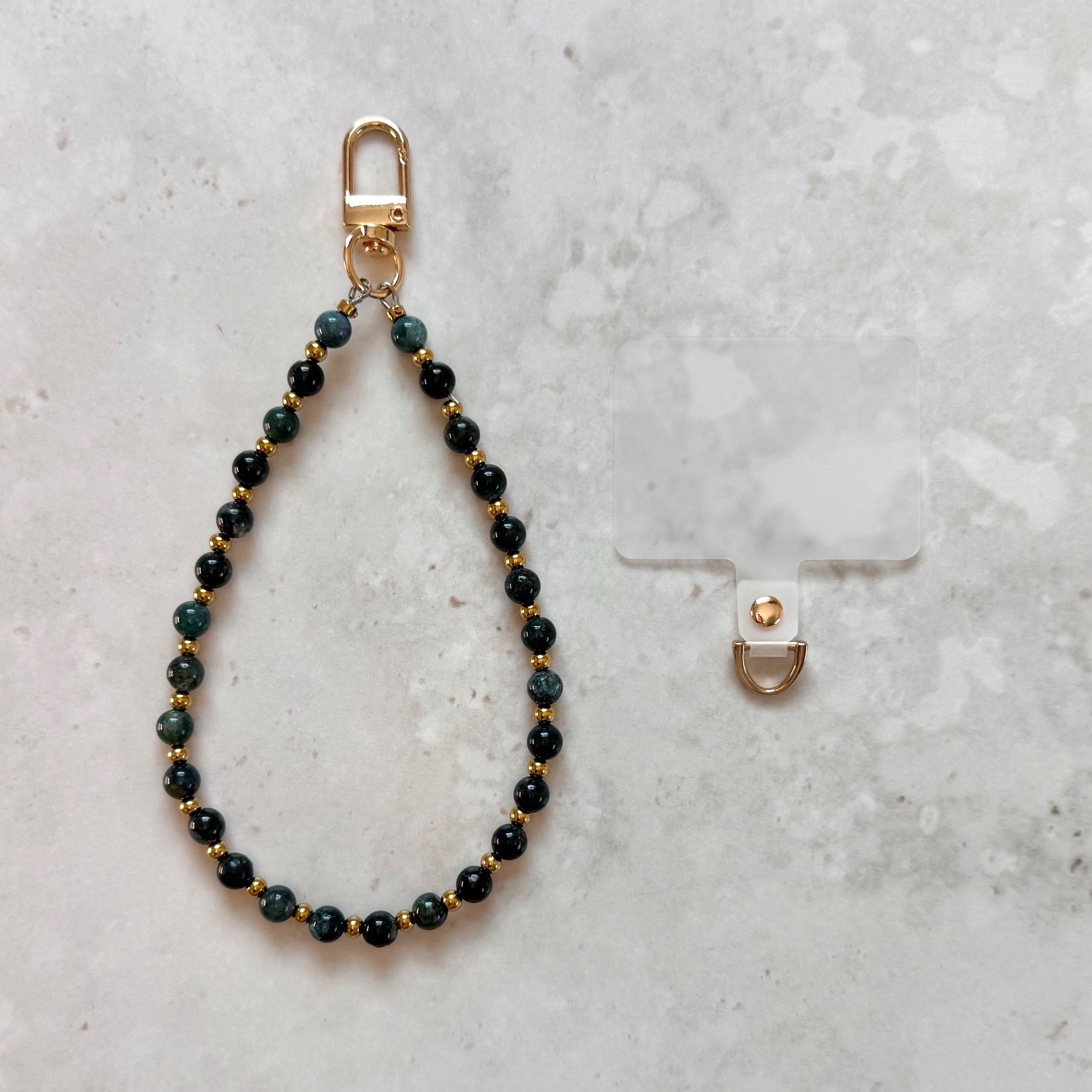 Natural Stone Beaded Phone Strap with Insert - Universal Fit