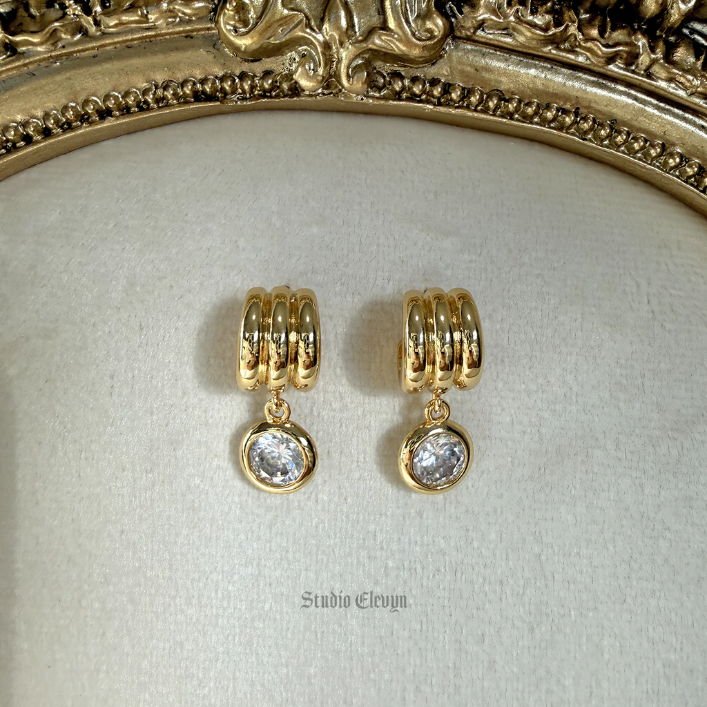 Diamond Solitaire Drop Earrings | Elegant Gold Bezel Set Dangle Earrings