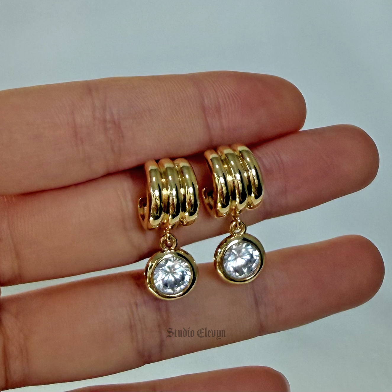 Diamond Solitaire Drop Earrings | Elegant Gold Bezel Set Dangle Earrings