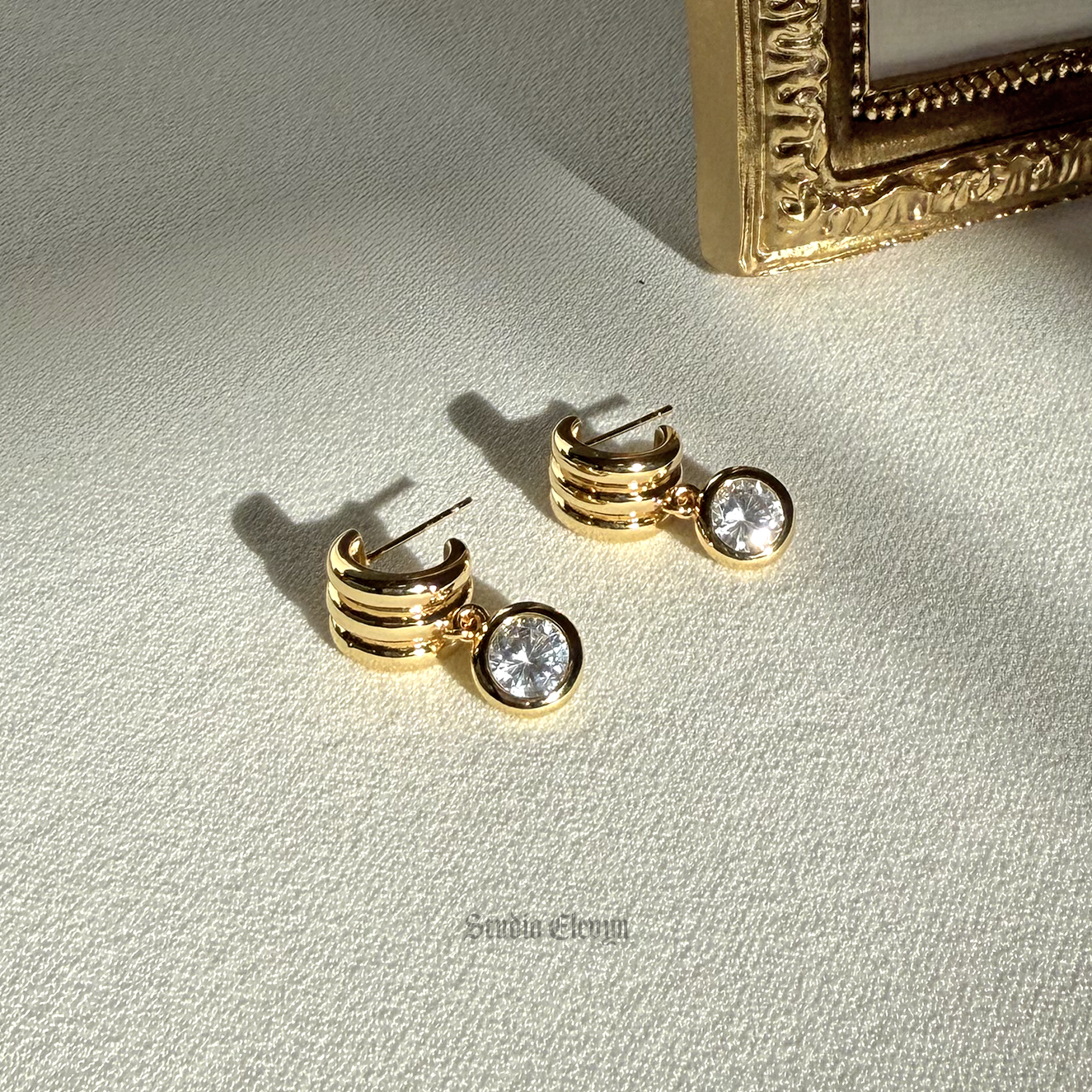 Diamond Solitaire Drop Earrings | Elegant Gold Bezel Set Dangle Earrings